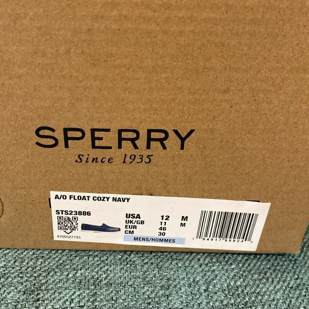 Sperry Authentic Original Float Cozy Boat Shoe Faux Fur Lined Navy Sz Men's 12